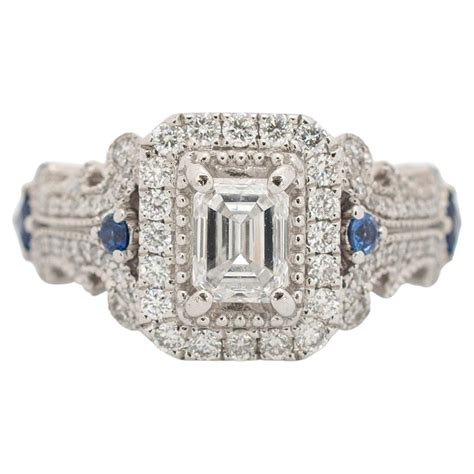 Vera Wang Love Collection Ladies 14K White Gold Emerald-Cut Diamond Double Frame For Sale at 1stDibs