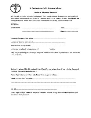 Fillable Online stcatherinescofe co Leave of Absence Request Holiday ...