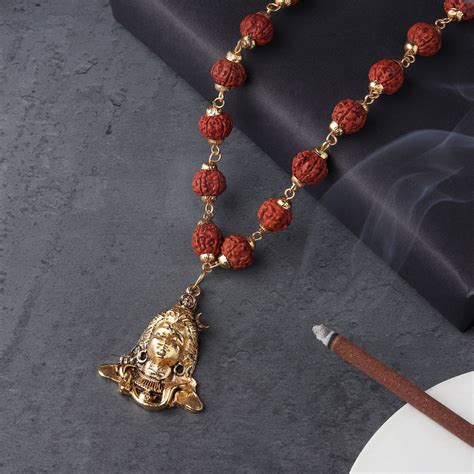Divine Hindu Gold-Plated Rudraksha Shiva Necklace | Spiritual Jewelry