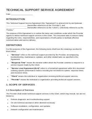 Technical Support Service Agreement Template - Fill and Sign Printable ...