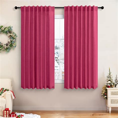 SZCOAO-Hot Pink Curtains 45 Inch Length for Bedroom 2 Panel Pocket Back ...