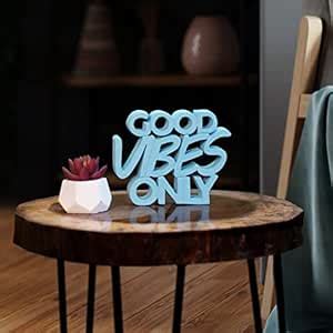 Buy NUKKAD TALES Engineered Wood Good Vibes Only Blue Showpiece Home ...
