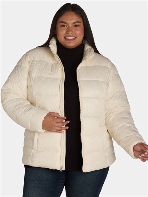 Time & Tru Women's Plus Size Puffer Jacket XS-3X, Lightweight, Wind ...