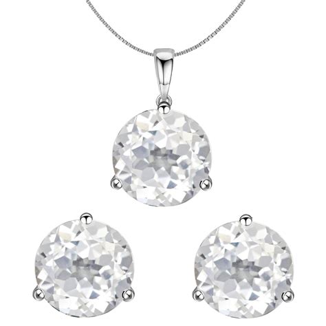 Clear Topaz Gemstone Pendant-Set With Earrings in 925 Sterling Silver ...