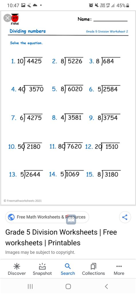 Image result for 5th Grade Math Worksheets Printable Long Division