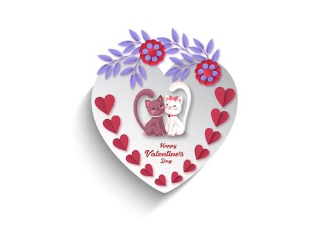 Fond de saint valentin de style papier avec chat mignon | Vecteur Premium