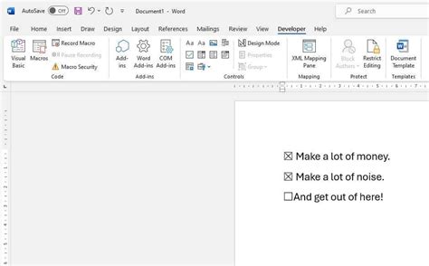 Add Check Box in Word 的图像结果