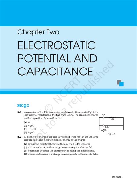 Leep102 - Practice purpose - MCQ I 2 A capacitor of 4 μ F is connected ...