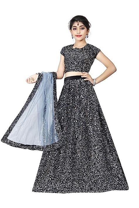 Kaaludii Girl's Velvet Readymade Lehenga Choli (Black,11-12 Years ...