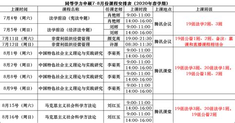 2020年春学期7-8月份课程安排表-湖南大学法学院