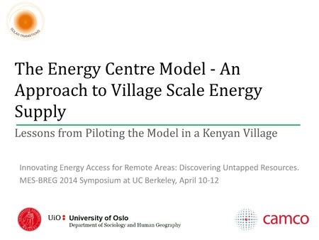 The Energy Centre Model - An Approach to Village Scale Energy Supply ...