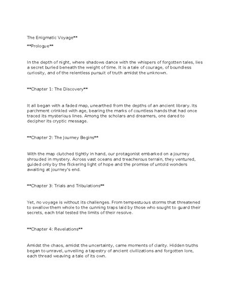 The Enigmatic Voyage - knn - The Enigmatic Voyage** Prologue In the depth of night, where ... - depth of night