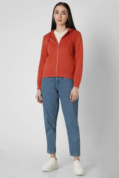 Buy Women Red Solid Hooded Neck Sweatshirt Online - 39711606 | Van Heusen