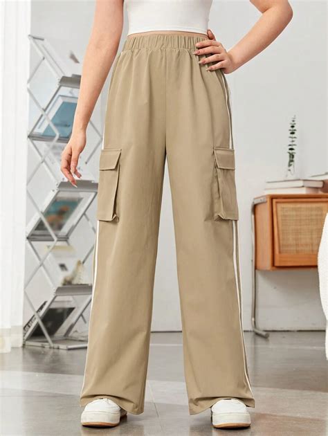 SHEIN Teen Girl Flap Pocket Side Striped Side Cargo Pants | SHEIN EUR