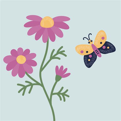 Flower and butterfly. Vector illustration of stylized plants and ...