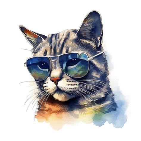 There is a cat wearing sunglasses and a tie on a white background ...