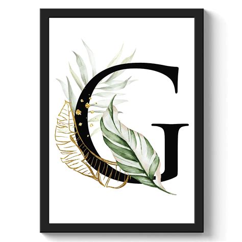GS DECOR Tropical Green Gold Alphabet 'G' Wall Art Frames Painting l ...