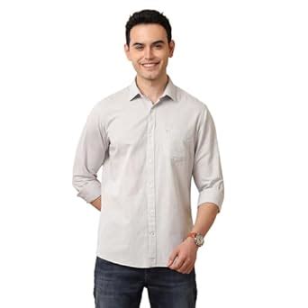 Cavallo by Linen Club Men's Grey Chambray Slim Fit Full Sleeves Cotton ...