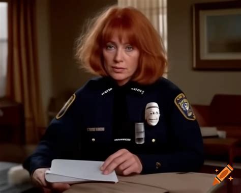 French female police officer taking notes at crime scene in dusty ...