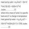 A solid of mass 50 g at 150°C is placed in 100 g of water at 11°C, when ...