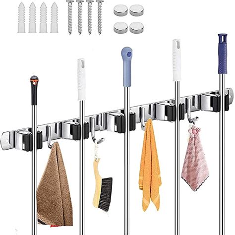 Zollyss Broom Mop Holder Wall Mount Stainless Steel Wall Mounted ...