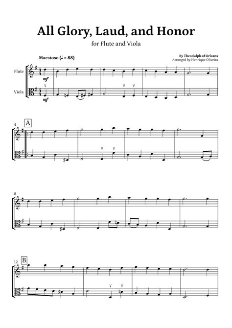 All Glory, Laud, and Honor (for Flute and Viola) - Easter Hymn (arr ...