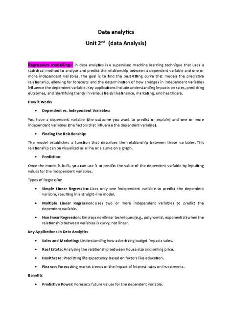 Unit 2 Data Analysis: Regression, Multivariate, and Neural Networks ...
