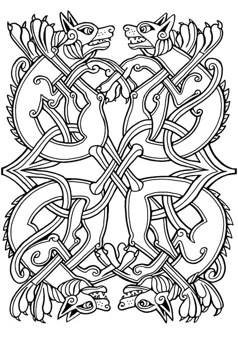 Dogs - Celtic Art style - Celtic Art Coloring Pages