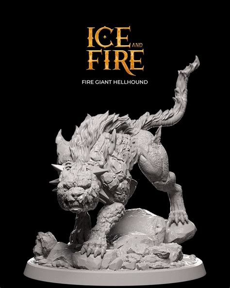 Fire Giant Hellhound 32mm Miniature for 5e RPG Tabletop Fiendish Ice ...