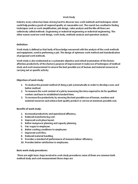 Image result for Example of Work Study