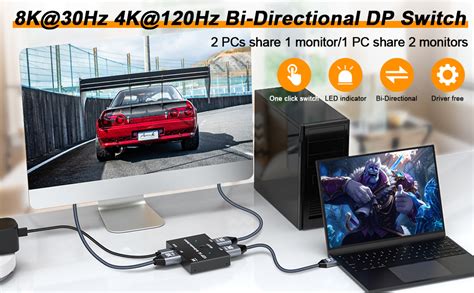 Tobo DisplayPort 8K DP 1.4 Switch Bi-Direction 8K@30Hz 4K@120Hz ...