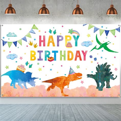 Buy Dinosaur Happy Birthday Backdrop Dinosaur Party Supplies Dinosaur ...