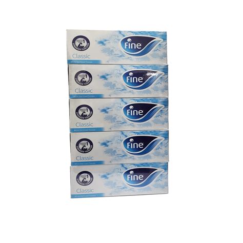 علبة مناديل وجه فاخرة كلاسيكية، 130 منديل × طبقتين، عبوة من 5 قطع Fine Facial Tissues Classic Box 130 Sheets x 2 Ply, Pack of 5