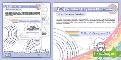 3-4 Years Number Shape Measures I Can Milestones