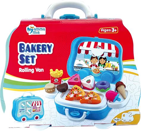 Buy Mamma Mia Rolling Van Bakery Pretend Play Set Suitcase Toy, Gift ...