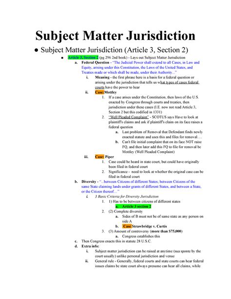 Civil Procedure Final Exam Rules Wording - Subject Matter Jurisdiction ...