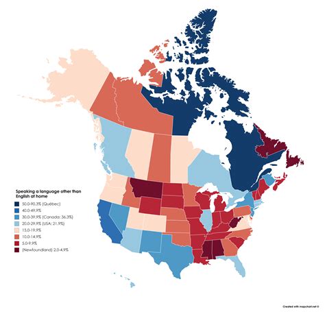 Canada vs USA - Speaking a language other than English at home : r/MapPorn