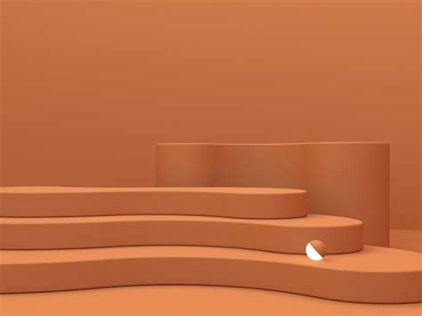 Abstract minimal scene with geometrical forms curved stairs in ocher ...