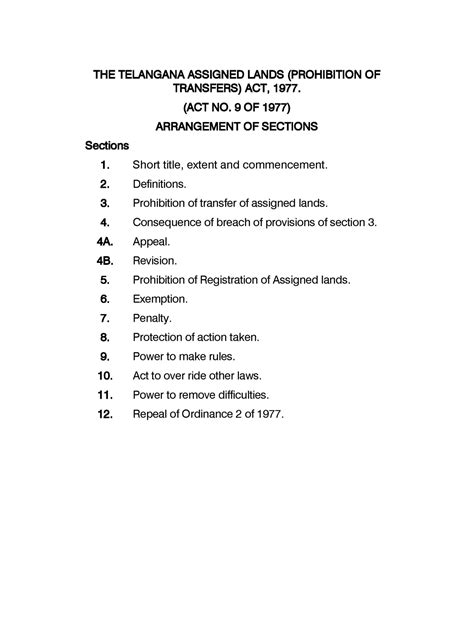 TS Assigned Lands (Prohibition of Transfers) Act 1977 - THE TELANGANA ...