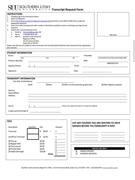 Transcript Request Form - Blank Fillable Template | Fill Out, Print ...