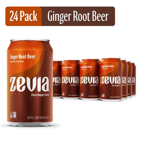 Zevia Zero Sugar, Ginger Root Beer Soda Pop, 12 Fl Oz (Pack of 24 ...