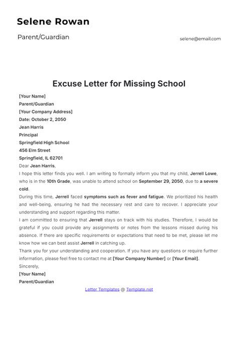 Free Formal Excuse Letter Format Template to Edit Online