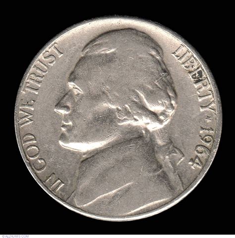 Jefferson Nickel 1964 D, Nickel (Five Cents), Jefferson (1938-2003 ...