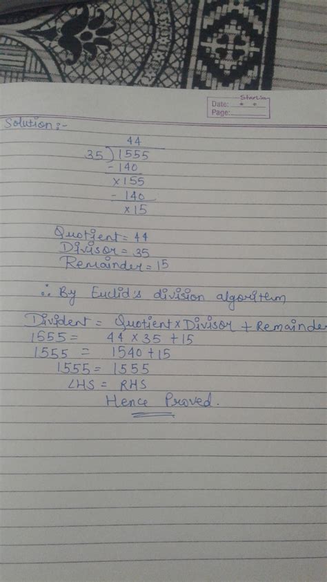 Divide 1,555 by 35 and check your answer by algorithm. - Brainly.in
