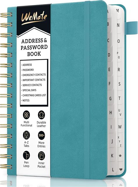 WEMATE Spiral Address Book with Alphabetical Tabs, Leather Password ...