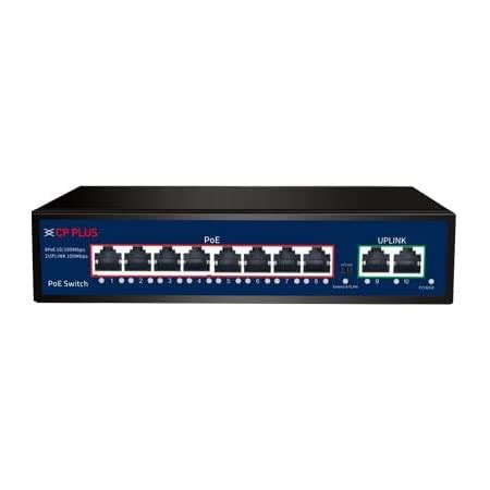 CP Plus 8-Port PoE Switch 8 x10/100 PoE + 2 x 10/100 Base-T Port for IP ...