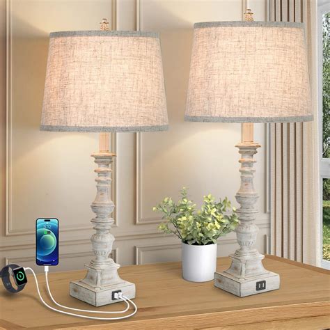 Set of 2 Farmhouse Table Lamps, 27.5'' Tall Rustic Bedside Lamps with 2 ...