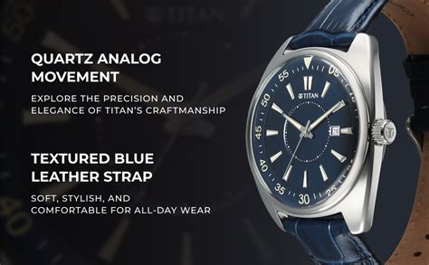 Titan Tonneau Analog with Date and Blue Dial Blue Leather Strap Watch ...