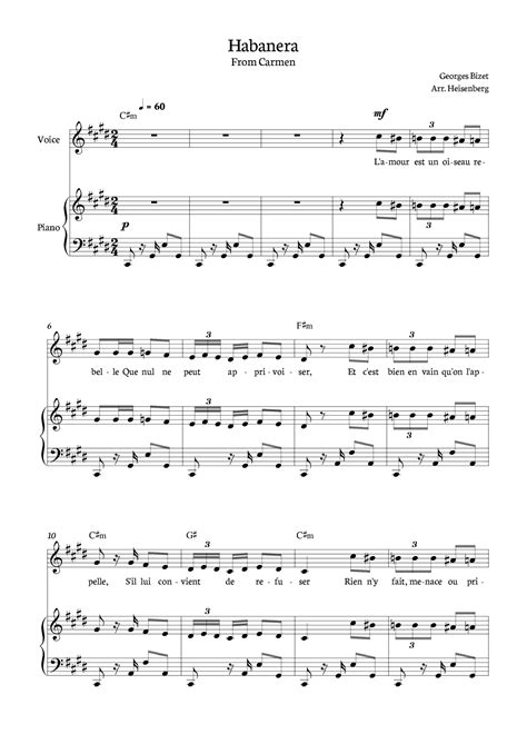 Habanera - Carmen for piano, chords and voice in C# minor. (arr ...