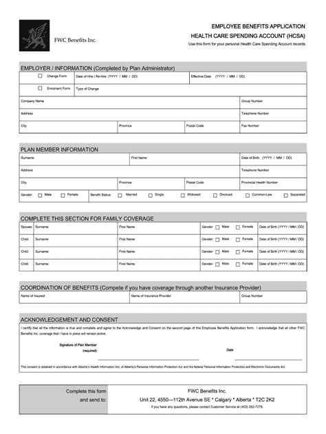 Canada FWC Benefits Employee Benefits Application Form - Fill Online ...